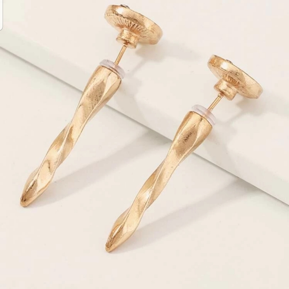 ◇Renda◇ Rhinestone Screw Shape Earrings - Picture 2 of 3